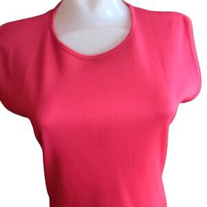 Vintage Womens Top LARGE Ultra Thin Polyester Slinky Sleeveless HOT RED Zipback